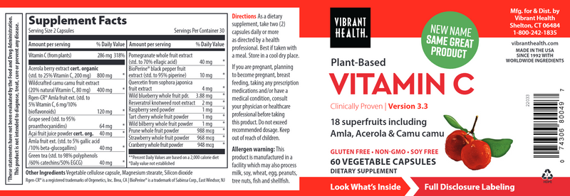 Vitamin C Vibrant Health label