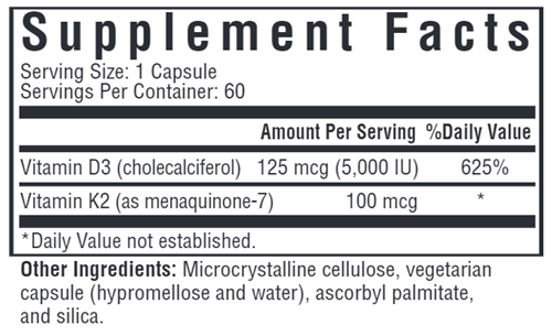 Vitamin D3 + K2 Seeking Health supplement facts