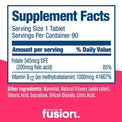 Vitamin B12 Quick Melt Cherry Berry Bariatric Fusion supplement facts