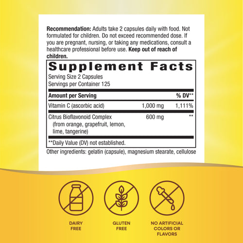 vitamin c with bioflavonoids 250 capsules nature's way supplement facts