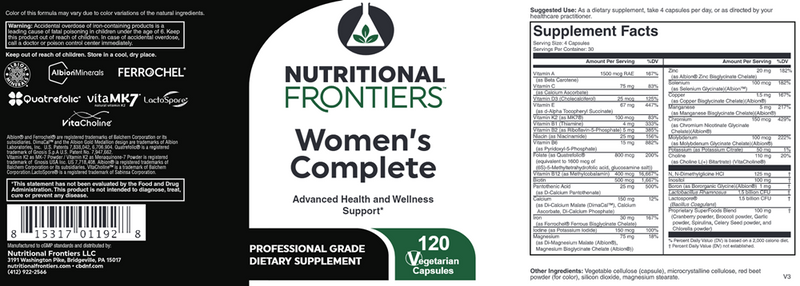 Women's Complete Nutritional Frontiers Label