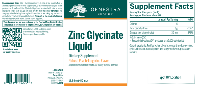 Zinc Glycinate Liquid label Genestra