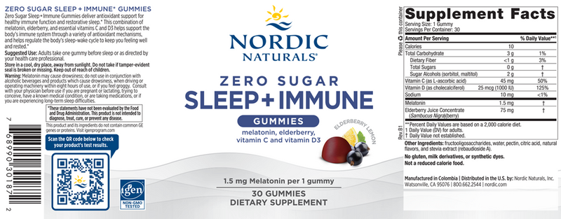 Zero Sugar Sleep + Immune Nordic Naturals Label