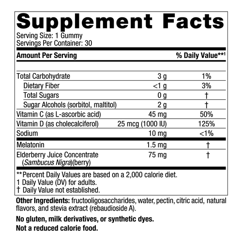 Zero Sugar Sleep + Immune Nordic Naturals supplement facts