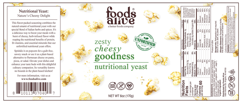 Zesty Nutritional Yeast Blend (Foods Alive) Label