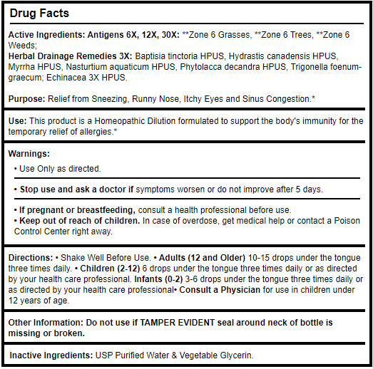 Allergena Zone 6 KIDS Progena Drug Facts