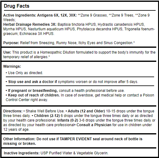 Allergena Zone 9 KIDS Progena Drug Facts