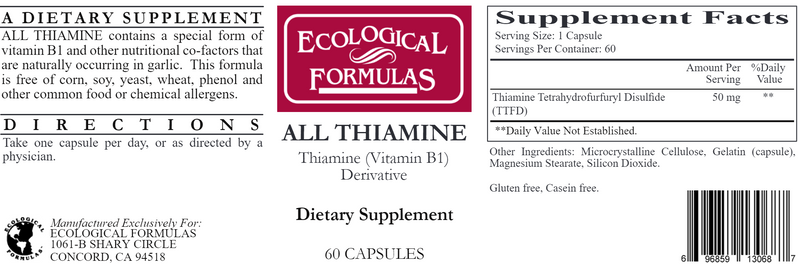 Allithiamine (Vitamin B1) 50 mg label