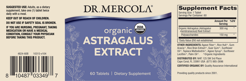 Organic Astragalus Extract (Dr. Mercola) label