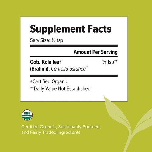 Brahmi/Gotu Kola Leaf Powder Organic (Banyan Botanicals) supplement facts