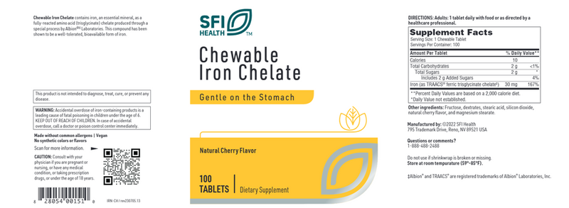 chewable iron chelate sfi health label