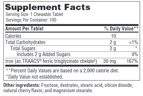 chewable iron chelate sfi health supplement facts