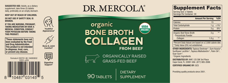 Collagen Organic Beef Broth (Dr. Mercola) Label