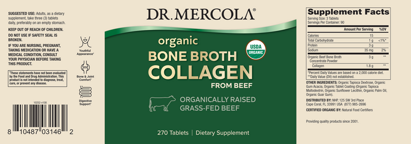 Collagen Organic Beef Broth 270 Count