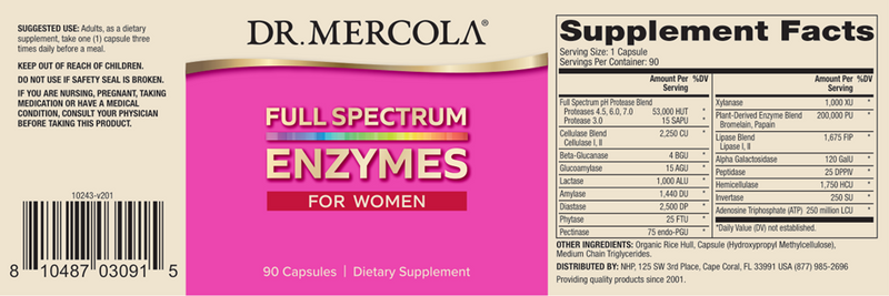 Full Spectrum Enzymes for Women (Dr. Mercola) label