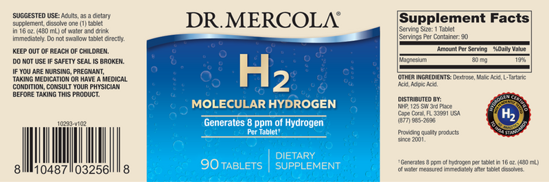 H2 Molecular Hydrogen (Dr. Mercola) label