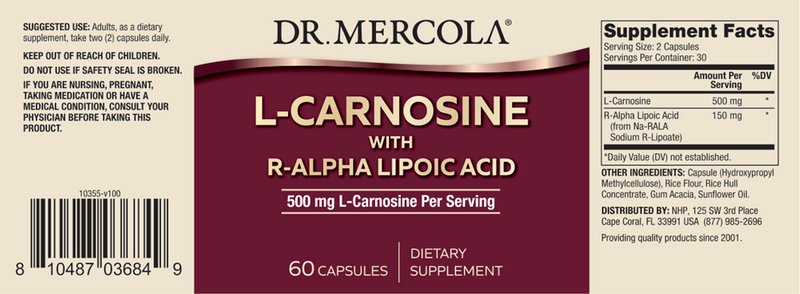 L-Carnosine & R-ALA (Dr. Mercola) label