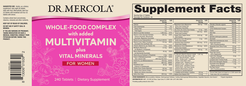 Whole Food Multi Vit Plus Women (Dr. Mercola) label