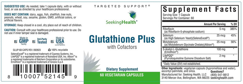 optimal glutathione plus seeking health label