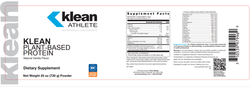 KLEAN PLANT-BASED PROTEIN (Douglas Labs) label