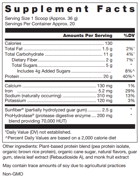 KLEAN PLANT-BASED PROTEIN (Douglas Labs) supplement facts