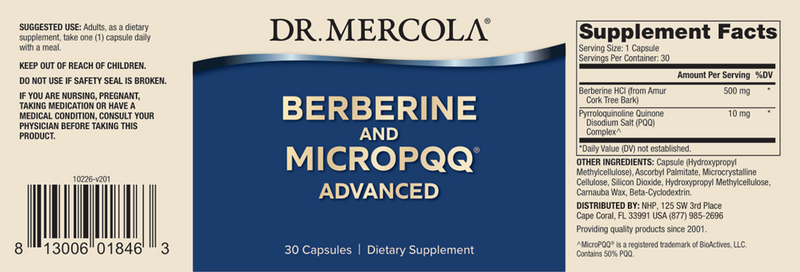 Berberine and MicroPQQ (Dr. Mercola) Label