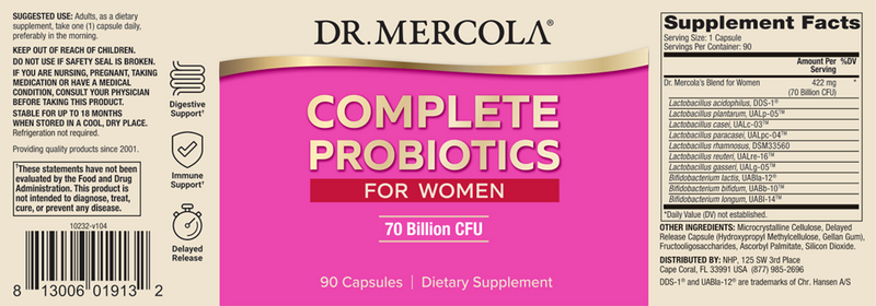 Complete Probiotics for Women (Dr. Mercola) Label