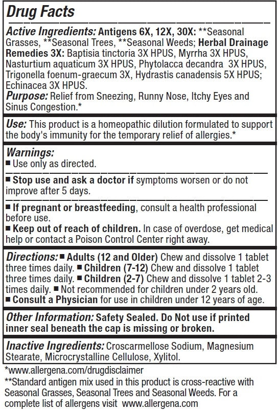 Allergena Seasonal Allergy Tabs Progena Drug Facts