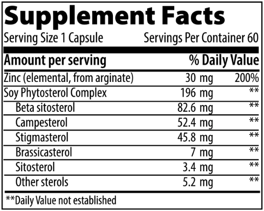 A Man's Zinc (Vibrant Health) Supplement Facts