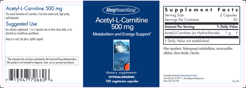 Acetyl-L-Carnitine 500 Mg