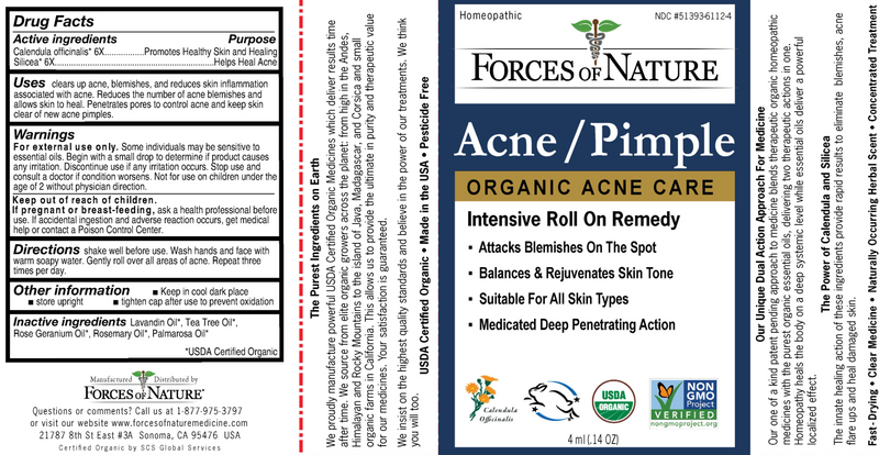 Acne/Pimple Control Organic (Forces of Nature) Label