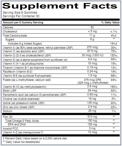 Adult Formula (SmartyPants Vitamins) Supplement Facts