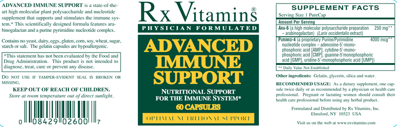 Advanced Immune Support (Rx Vitamins) Label