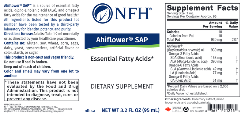 Ahiflower SAP (NFH Nutritional Fundamentals) Label