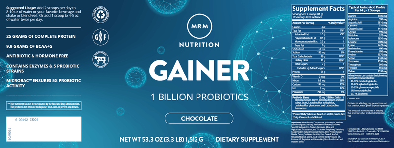 All Natural Gainer Chocolate (Metabolic Response Modifier) Label