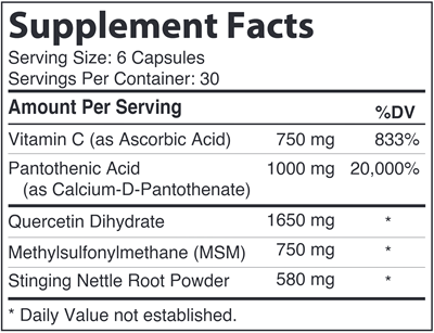 AllerBreez (Advanced Nutrition by Zahler) 180ct Supplement Facts