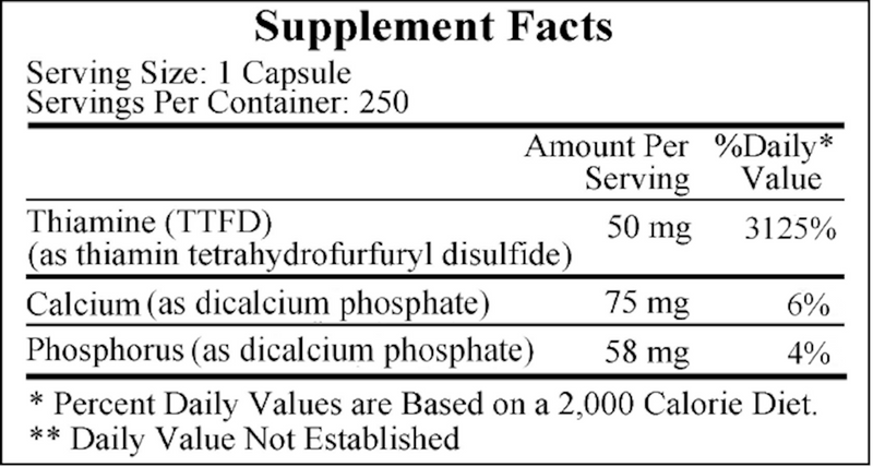 Allithiamine (Vitamin B1) 50 mg (Ecological Formulas) 250ct Supplement Facts