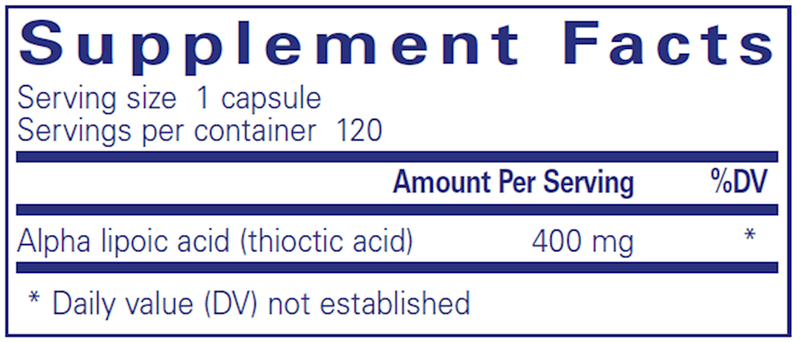 Alpha Lipoic Acid 400mg 120 Caps Pure Encapsulations Supplement Facts