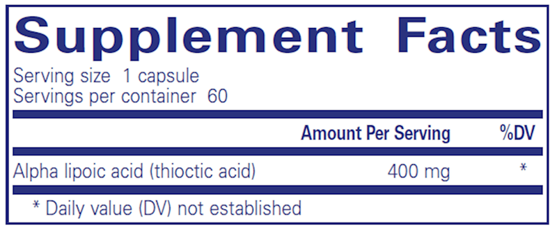 Alpha Lipoic Acid 400mg 60 Caps Pure Encapsulations Supplement Facts