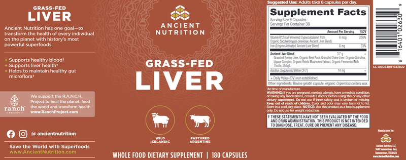 Ancient Glandulars - Grass-Fed Liver (Ancient Nutrition) Label