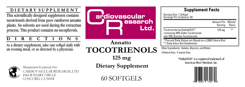 Annatto Tocotrienols 125 mg (Ecological Formulas) Label