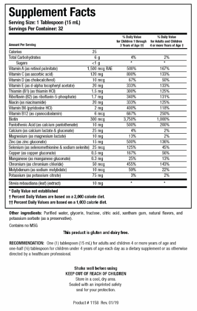 Aqueous Multi-Plus (Biotics Research) Supplement Facts