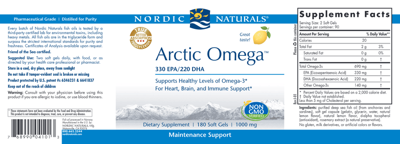 Arctic Omega 180 Soft Gels Lemon (Nordic Naturals) Label