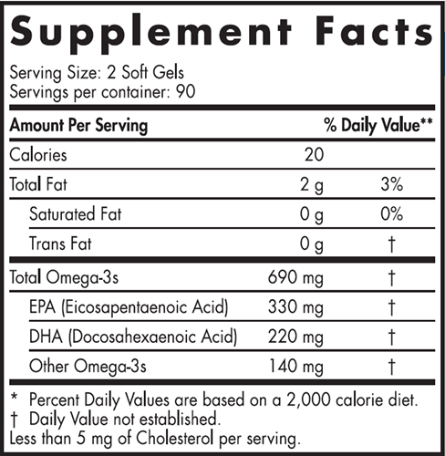 Arctic Omega 180 Soft Gels Lemon (Nordic Naturals) Supplement Facts