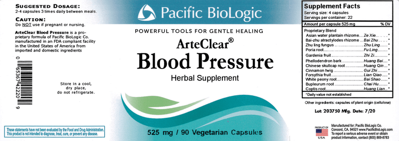 ArteClear: Blood Pressure (Pacific BioLogic) Label