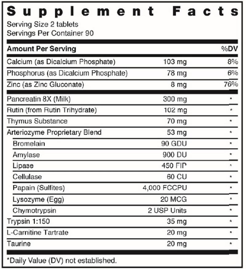 Arteriozyme (Energique) Supplement Facts