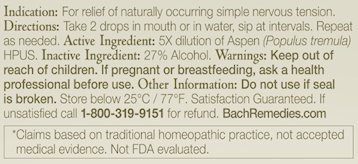 Aspen Flower Essence (Nelson Bach) Ingredients