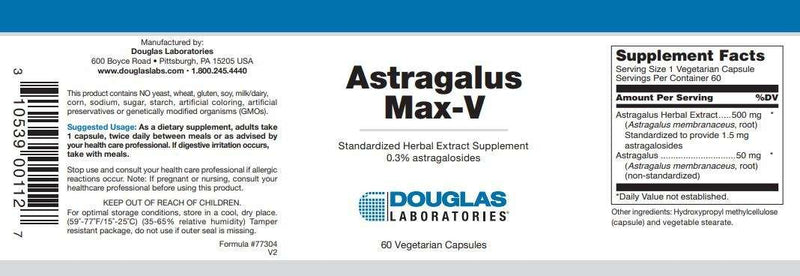 Astragalus Max-V (Douglas Labs) Label