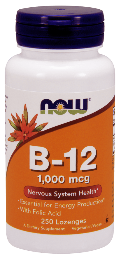 B-12 1000 mcg 250 Lozenges (NOW) Front