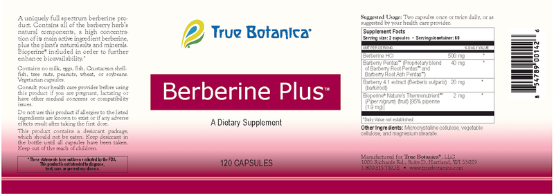 Berberine Plus (True Botanica) Label